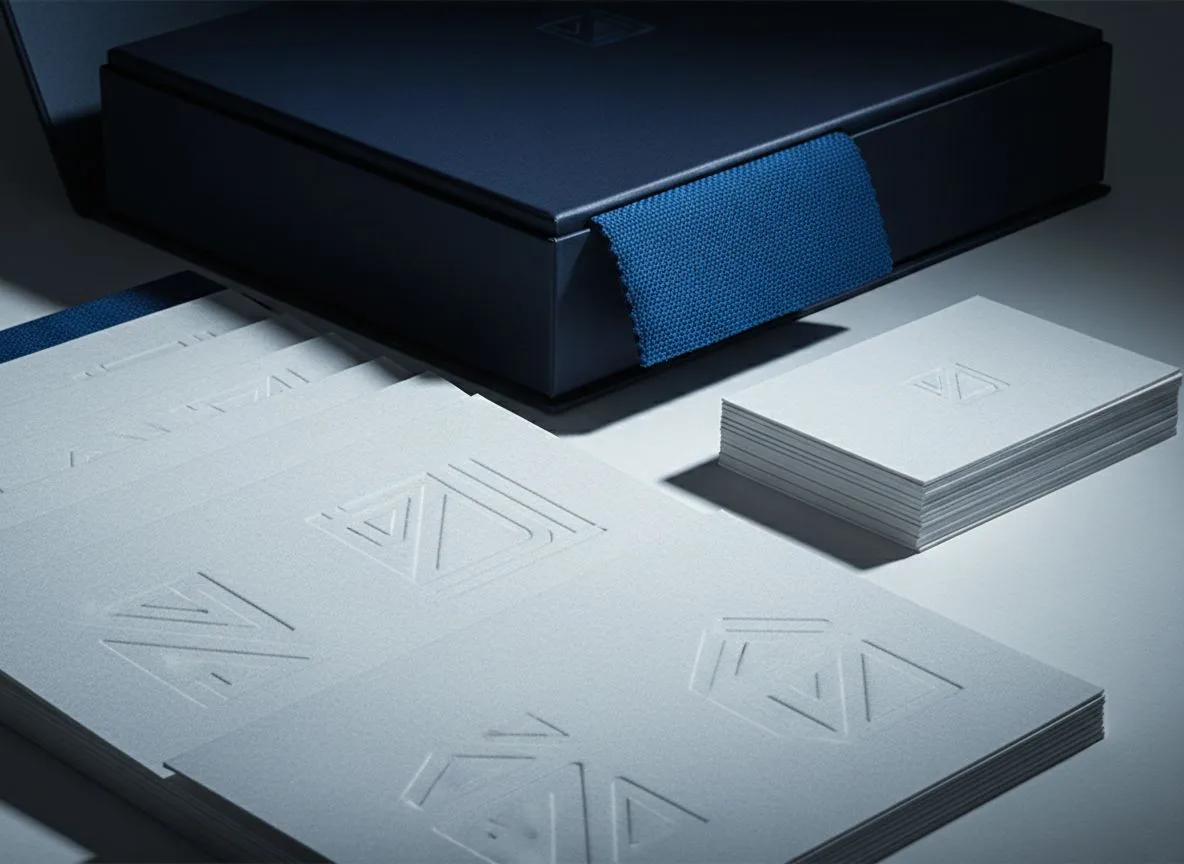 Corporate identity system detail: embossed marks and printed cards